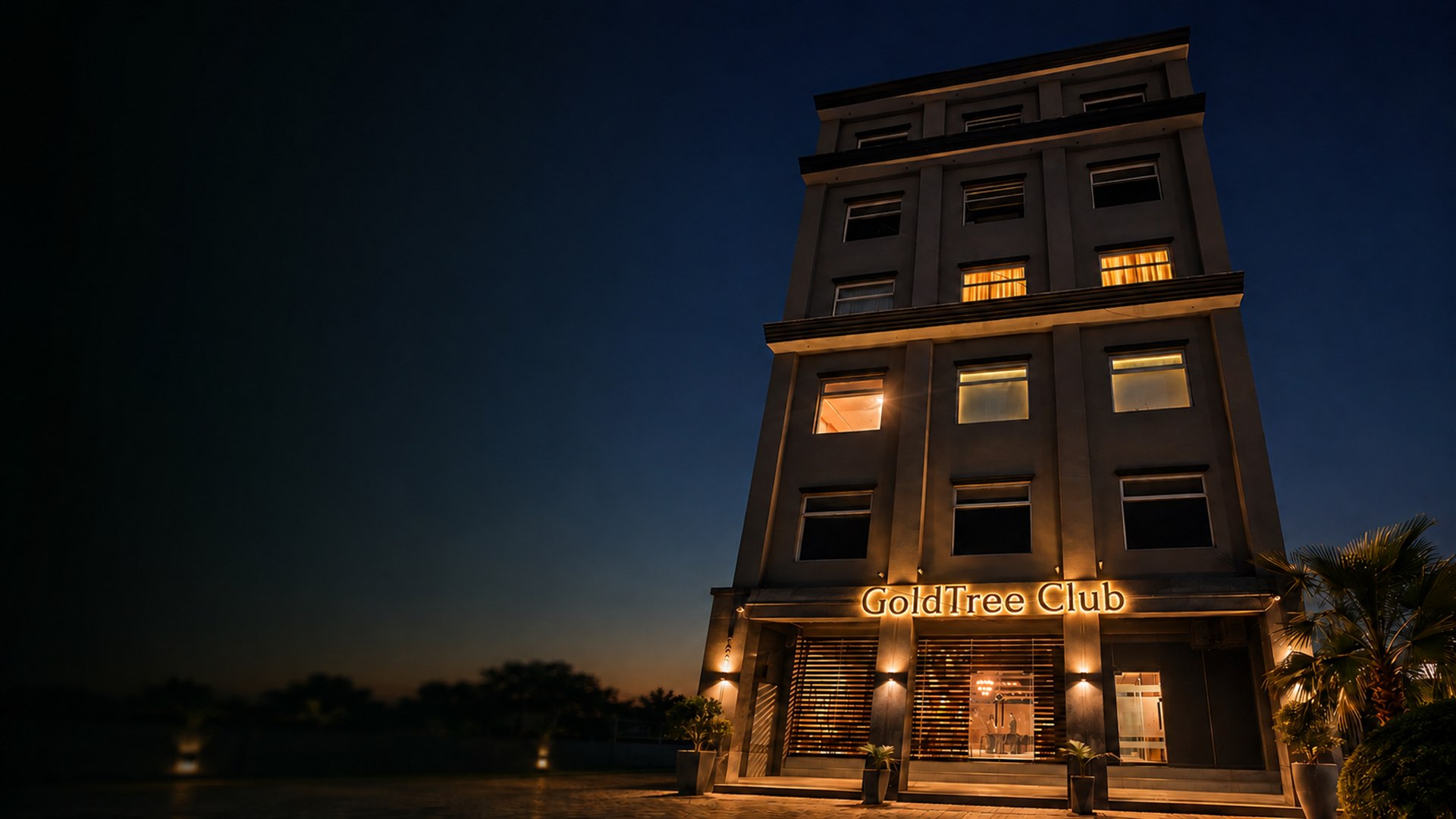 GoldTree Club illuminated exterior at 17-Civic Commercial, Johar Town